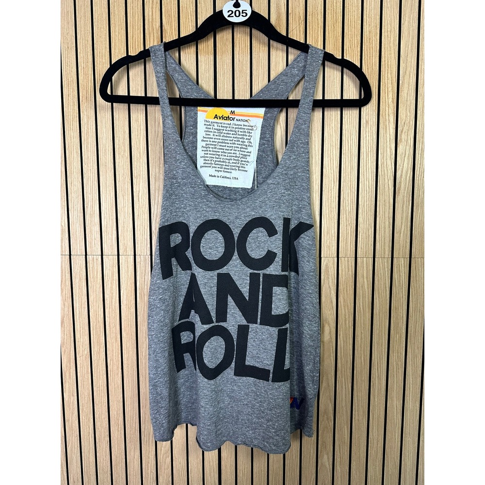 205 Aviator Nation Rock and Roll Tank Top Heather Gray Racerback (Medium, EUC)